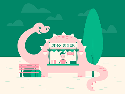 Dino Diner brontosaurus burgers cute diner dino dinosaur food food stand illustration