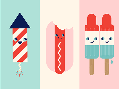 Fourth of July 4th of july america bomb pop cute firework happy hot dog illustration independence day popsicle red white and blue sad