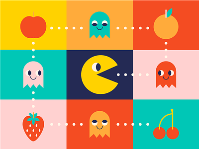 Pac Man arcade classic colorful food game ghost illustration pac man simple video game