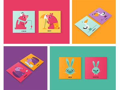 Opposites Matching Game animal anteater bear bunny character cute design fun game illustration kids pelican