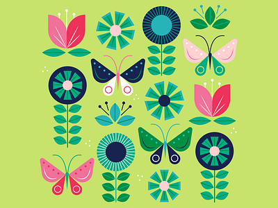 Bring on Spring bouquet butterfly colorful flower flowers illustration plants retro simple spring vector