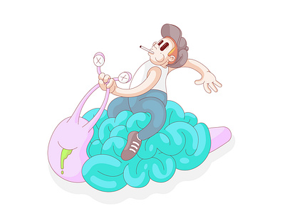 Brainiac brain braincells character dead design drawing funny high illustration riding slow snail vector