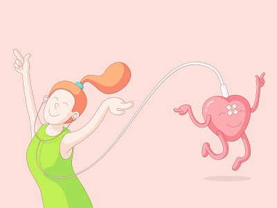 Plug & Play dancing design drawing funny girl guts headphones heart illustration listening love music vector