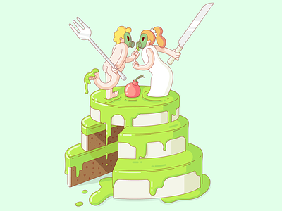 It's Lime bomb design drawing fork funny gas mask illustration knife love slime vector wedding wedding cake