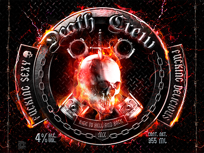 Death Crew proposal label beer beer art beer label beer label design black bones fire label label design metal metal music metalco music rock skull skull art texture thunder