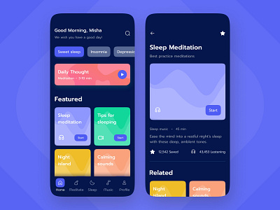 Meditation Mobile App app design icons meditation minimal mobile typography ui ux