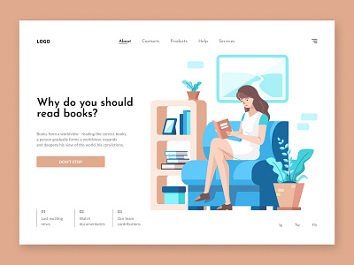 Reading Books Screen design desktop illustration minimal screen typography ui ux vector web web design