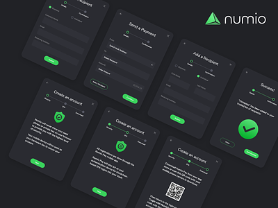 Numio accounts add a recipient create an account dashboard numio payment popup design popups sign up