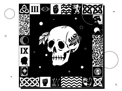 of Briefness and Might // digital print art black digital drawing fantasy fine medieval monochrome ornament pattern pixel print printmaking skull story white