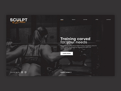 SCULPT website header bodybuilding dark diet fitness gym header health onepage page personal photo sculpt sport trainer training ui web website woman workout