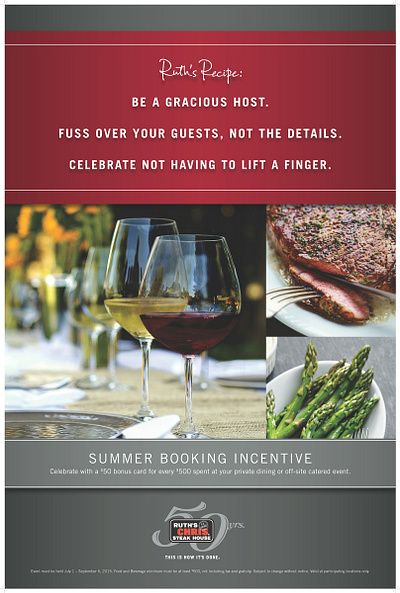 Ruth's Chris Steakhouse Summer Incentive Poster adveristing design layout photo retouching print restaraunt