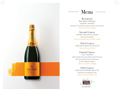 Veuve Clicquot Champagne Dinner design event artwork luxury menu print restaurant typography