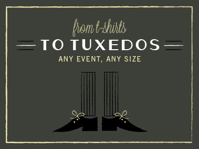 From T-shirts to Tuxedos catering illustration shoes tuxedo typography vintage