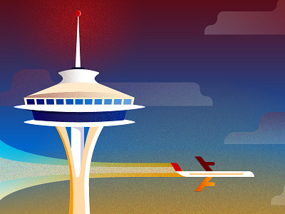Seattle Space Needle cityscape plane seattle space needle