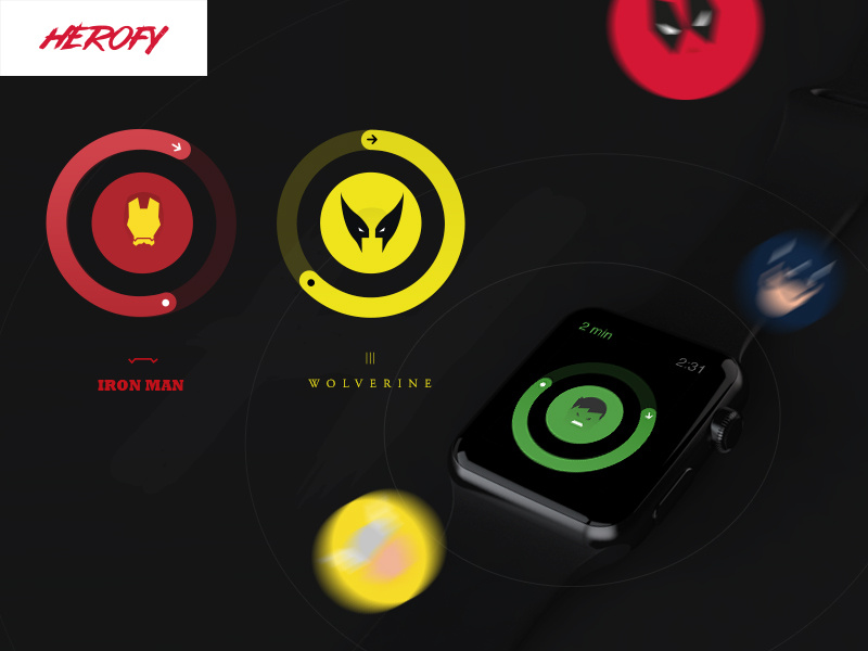 Herofy: Apple Watch interaction illustration user experience ux user interface ui apple watch smartwatch watch branding color app
