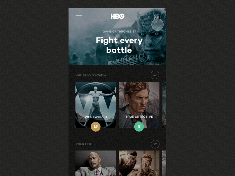 Daily UI #007: Settings animation app configuration daily ui game of thrones hbo interaction layout principle settings tv show