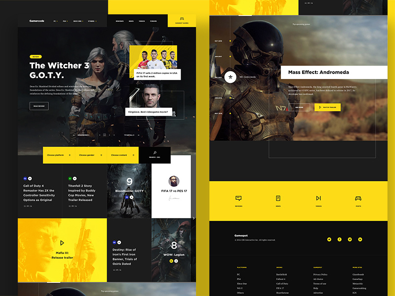 Videogame Website landing game home web design ui interface responsive yellow color news videogame