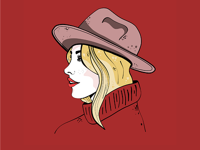Portrait of Girl with a Hat blond blonde fashion brand fashion illustration girl hat illustration mauve portrait portrait illustration red woman
