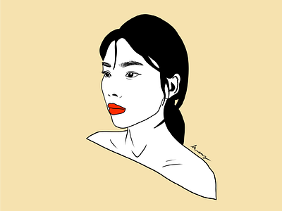 Cold Shoulder Portrait black and white digital illustration girl character girl illustration illustration portrait portrait illustration red woman woman illustration woman portrait yellow