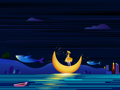 Moonlit night design illustration vector