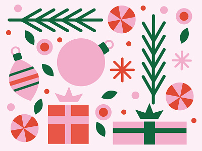Stacks of Holiday Decorations christmas christmas illustrations colorful decorations festive food food illustration holiday icons illustration mid century party pink seasonal simple