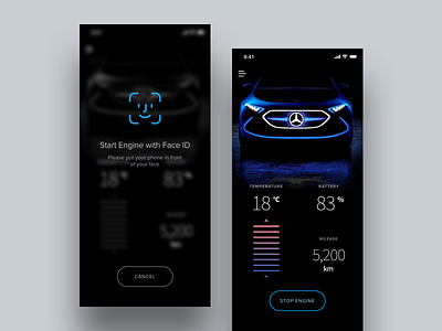 Mercedes Benz App Design app app concept black concept engine face face id mercedes mercedes benz start
