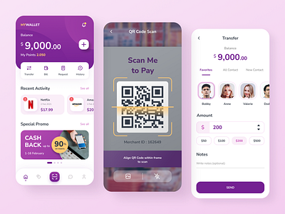 E-wallet Mobile App bank banking digital wallet ewallet finance fintech mobile mobile app mobile banking money payment transaction ui uiux ux wallet