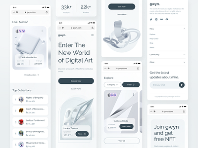 gwyn. - Clean NFT Marketplace Responsive Website clean crypto cryptocurrency homepage landing page marketplace modern nft nfts responsive token ui uiux ux web design website