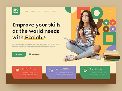 EKOLAB - Online Course Landing Page course e course e learning ecourse education elearning header hero section homepage landing page lesson online course skills study ui uiux ux web web design website