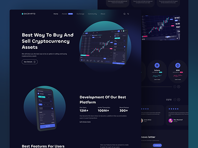 Excrypto - Crypto Trading Website bitcoin blockchain crypto cryptocurrency currency ethereum exchange finance financial invest investment landing page money trade trading ui uiux ux web design website