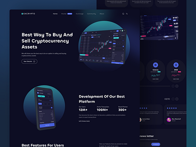 Excrypto - Crypto Trading Website bitcoin blockchain crypto cryptocurrency currency ethereum exchange finance financial invest investment landing page money trade trading ui uiux ux web design website