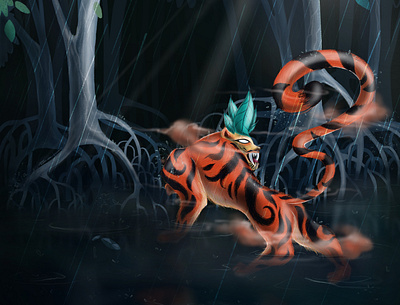 Dakshin Rai bharat dakshin rai design digital art folk tales illustration india panchatantra procreate sunderbans tiger tiger god west bengal