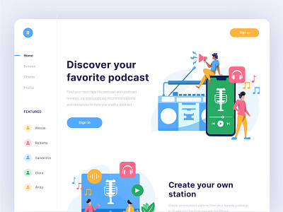 Podcast Landing page homepage illustration landing page podcast ui ux