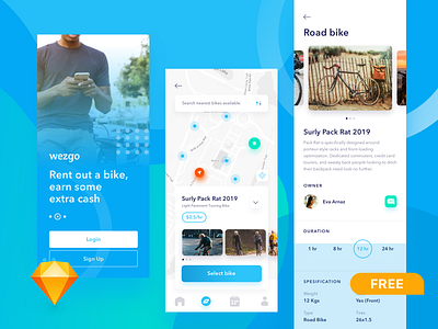 FREEBIE - bike sharing app bike rent bike share bike sharing freebie freebies gps mobile app design sketch sketch app startup ui ux