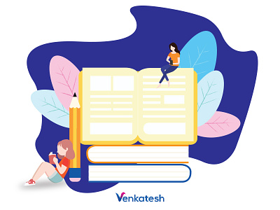 Books illustration animation bestdesign blue blue design book illustration books design girl character girl illustration illustration leaf ui ux vector venkatesh