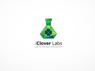 iClover labs logo clover crystal flask green hearts labs logo mosaic shapes triangles