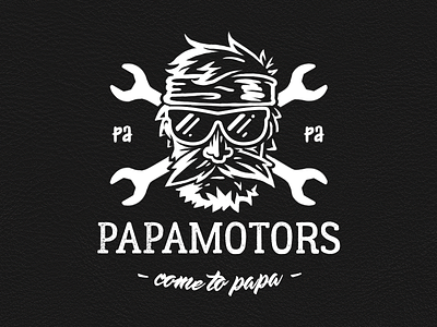 papamotors logo 2d auto biker car illustration logo motors papa repair wrench