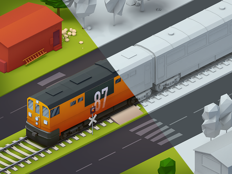space grannies train level lowpoly 2d 3d 4d cinema roads train space grannies game ios