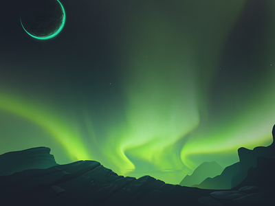 Cygnus Planet 2d atmosphere aurora borealis borealis fjord flat game illustration moon planet rays sci fi sky space surface