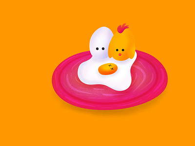 Family breakfast breakfast chick colourful egg illustration plate