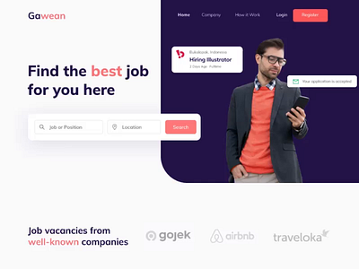 animated landing page for job finder animated hero image animated web design job board job finder job portal landing page landing page design