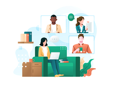 Work From Home character flat flat illustration illustration meeting online meet online meeting remote remote work stay home team virtual meeting wfh work work from home