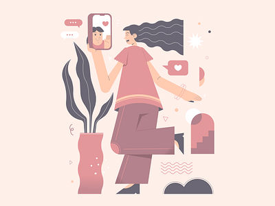 Video Call call calling character communication flat gadget girl illustration phone smartphone vector video video call video chatting woman