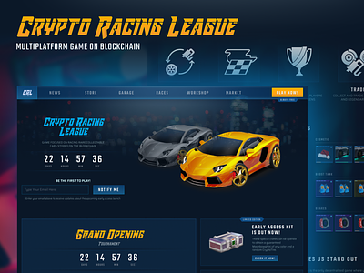 Crypto Racing League | Multiplatform Game on Blockchain branding design game illustration ui ux website