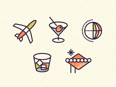 Travel globe icons martini plane travel vegas whiskey