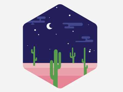 Desert Night badge cactus clouds desert flat hexagon landscape moon night stars