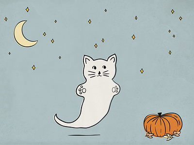 Happy Halloween cat ghost halloween illustration kitty moon pumpkin