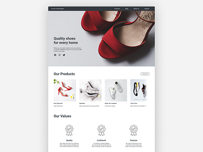 Landing Page for a shoe company app design branding landing products shoes ui values web design