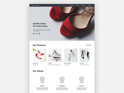 Landing Page for a shoe company