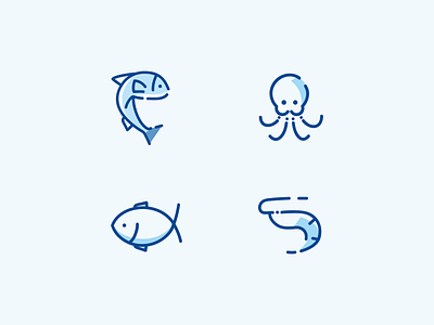 Sea Life fish icon set icons pack illustration ocean octopus sea shrimp